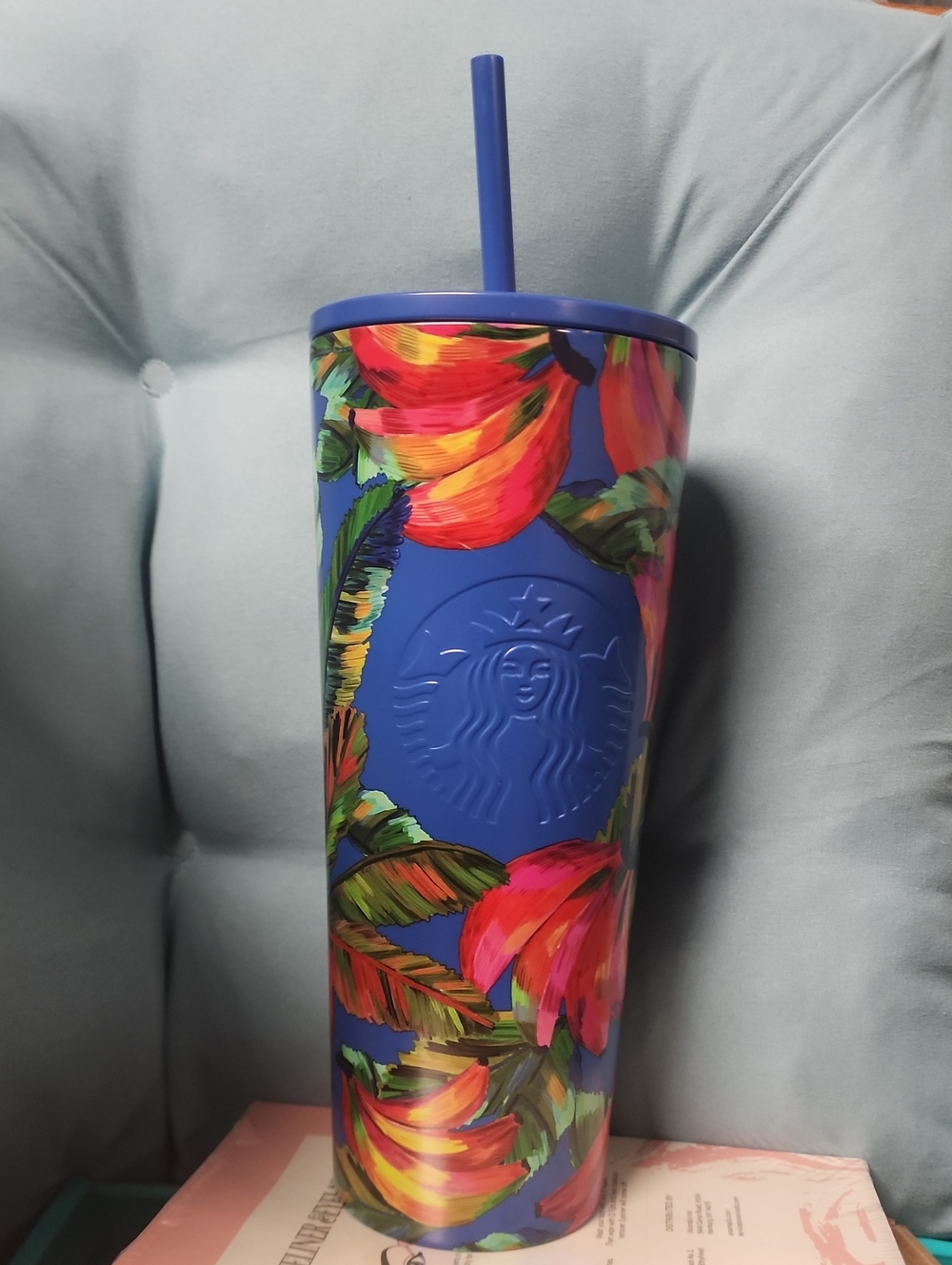 Starbucks Blue Tropical Floral Reusable Tumbler with Straw